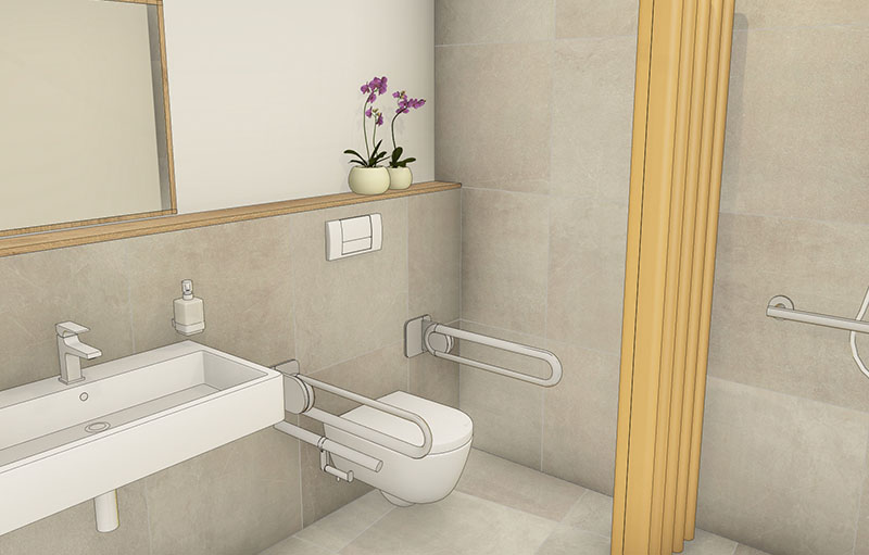 Erdgeschoss Bad Barrierefreies modernes, helles Badezimmer
